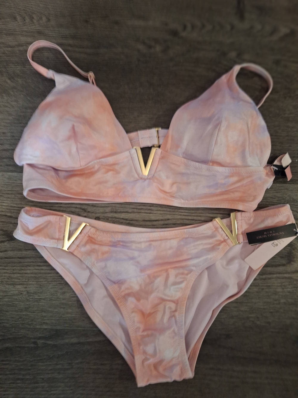 PINK Victoria's Secret Pastel Marble V-Accent Bikini Set - Light Pink & Lavender